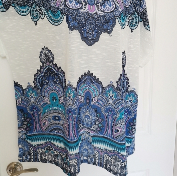 CACHE kimono top dolman sleeves blue Paisley on white size 2X - Picture 5 of 10